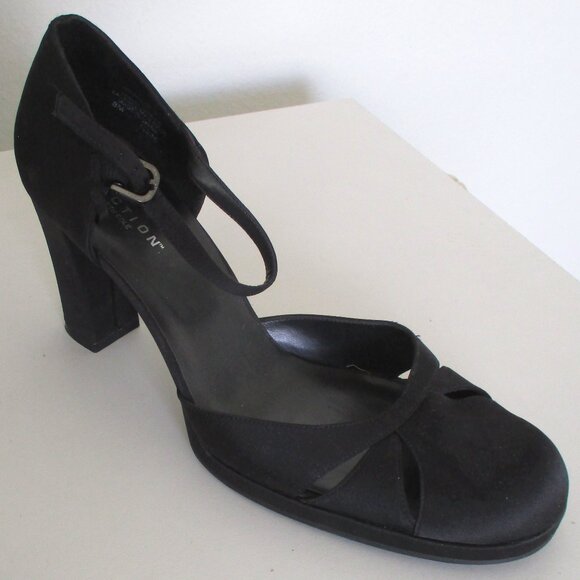 Kenneth Cole Reaction Womens Dressy Black Satin Ankle-strap Pump w/3" Heel - 8M - Picture 1 of 9